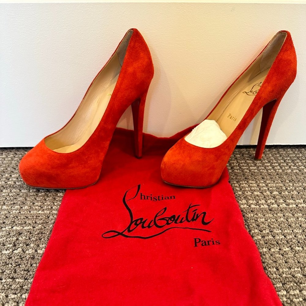 Christian Louboutin Red Suede Platform Pumps